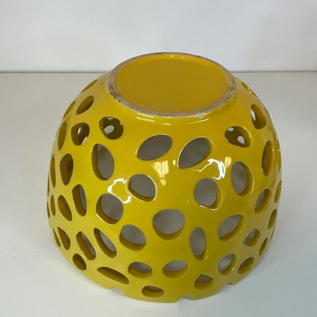 1990s Contemporary Free Form Cutout Ceramic Decorative Bowl in Mustard Yellow For Sale - Image 10 of 13