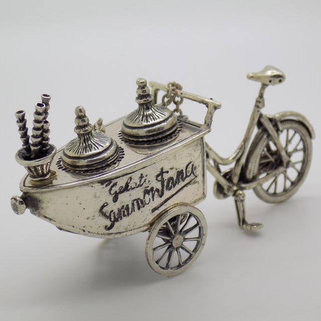 Vintage Italian Handmade Genuine Silver Large Italian Ice Cream Cart Figurine, Made in Tuscany (Arezzo) Exclusive Sammontana Gelati Italian Brand For Sale - Image 4 of 12