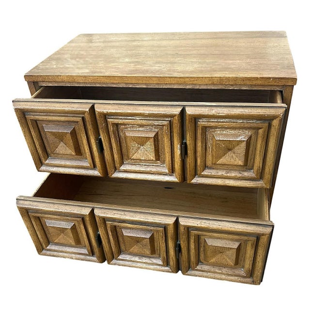1960s 1960s Broyhill Premier Mid Century Spanish Style Coffered Oak Dresser and Nightstand For Sale - Image 5 of 6