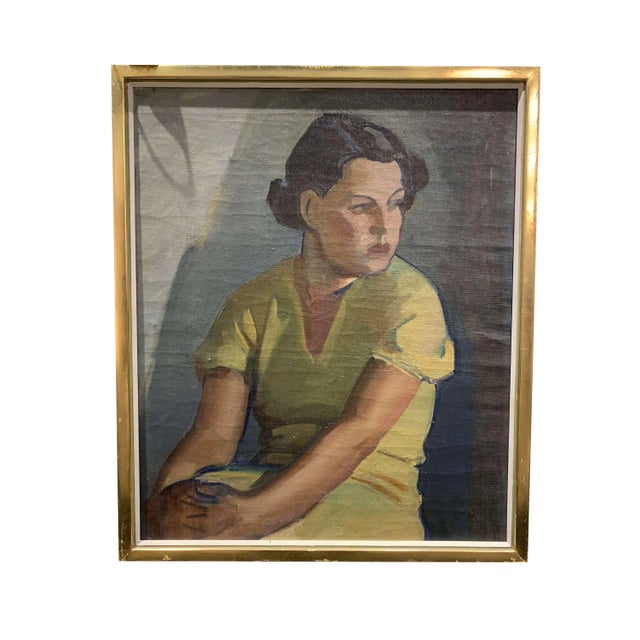 Finnish Artist, Young Woman in a Yellow Dress, 1930s, Oil on Canvas, Framed For Sale