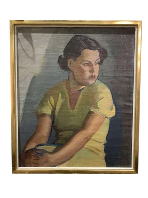 Finnish Artist, Young Woman in a Yellow Dress, 1930s, Oil on Canvas, Framed