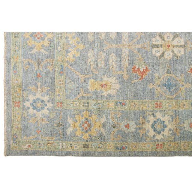 Gray Apadana's Modern Sultanabad Floral Wool Rug Handmade in Gray and Blue For Sale - Image 8 of 10