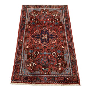 Hamedan Rug 2’10” X 4’6” Red Wool Vintage Tribal Hand-Knotted Carpet For Sale