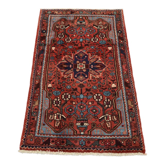 Hamedan Rug 2’10” X 4’6” Red Wool Vintage Tribal Hand-Knotted Carpet For Sale