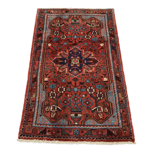 Hamedan Rug 2’10” X 4’6” Red Wool Vintage Tribal Hand-Knotted Carpet