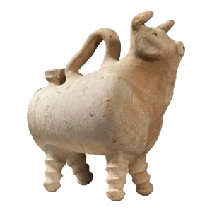 Antique Amlash Folk Art Terracotta Bull Shaped Askos With Handle