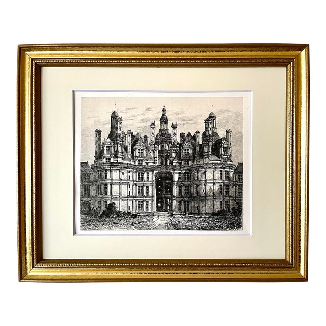 Original Antique French Etching of Chateau Chambord by Eugene Sadoux Paris 1860 Chairish