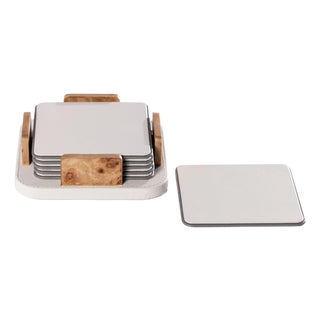 Sotto 6-Piece Leather Coaster Set with Holder, Ivory For Sale
