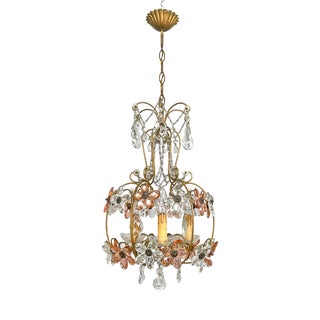 Italian Art Nouveau Chandelier in Pink and Clear Glass and Brass, 1890s For Sale