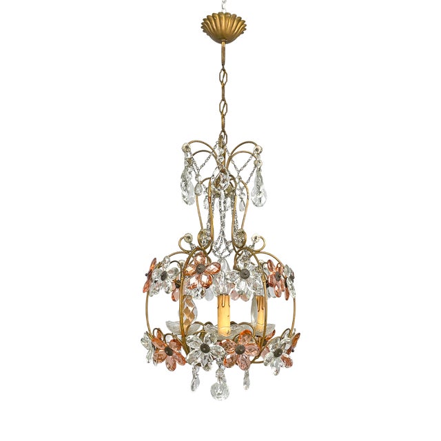 Italian Art Nouveau Chandelier in Pink and Clear Glass and Brass, 1890s For Sale