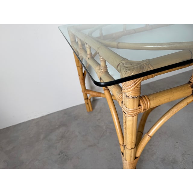 Brown Vintage Dal Vera Italian Rattan & Bamboo Rectangular Dining Table With Glass Top For Sale - Image 8 of 16