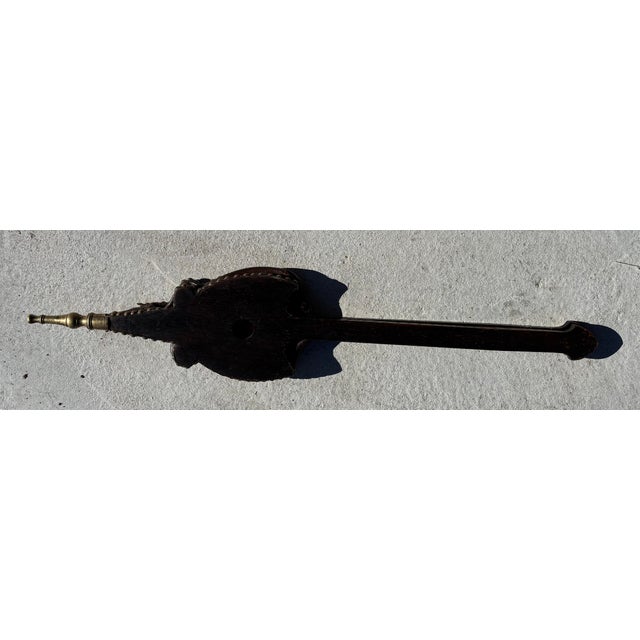 Early American Wood and Leather Bellows With Ornate Tooled Eagle For Sale - Image 4 of 5
