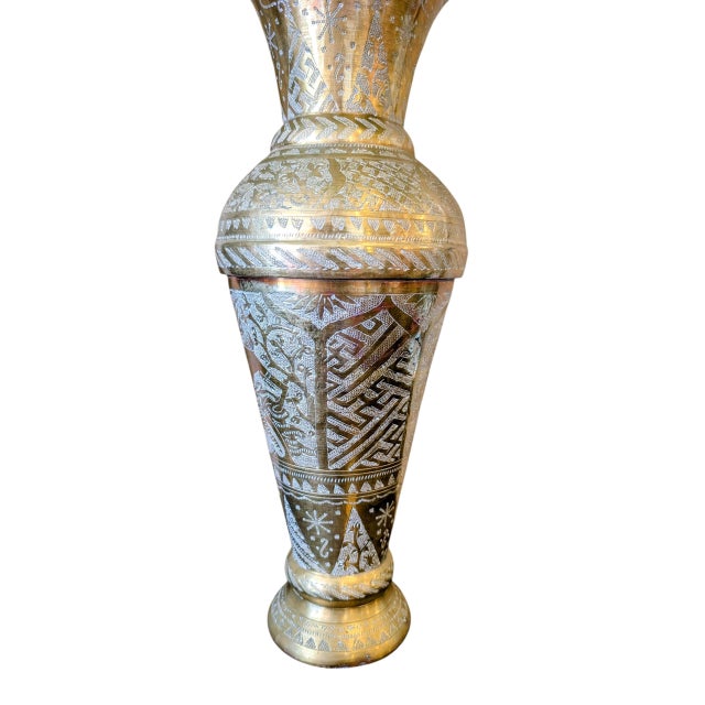 Pair of Large Mid-Century Indian Etched Brass Vases For Sale In Reno/Lake Tahoe - Image 6 of 11