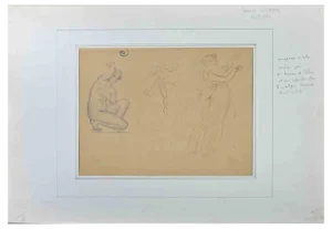 Maurice Chabas, Mythological Figures, Pencil Drawing, Early 20th-Century
