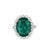Oval Shape Brilliant Cut Vivid Green Emerald Diamond Sun Ray Halo Set Ring, Size 7 For Sale - Image 10 of 10