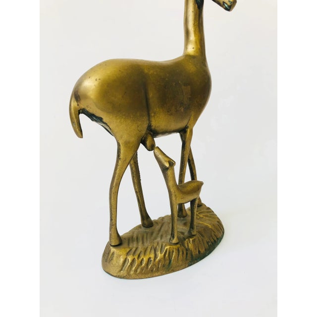 Mid 20th Century Large Vintage Brass Gazelle With Baby For Sale - Image 5 of 11