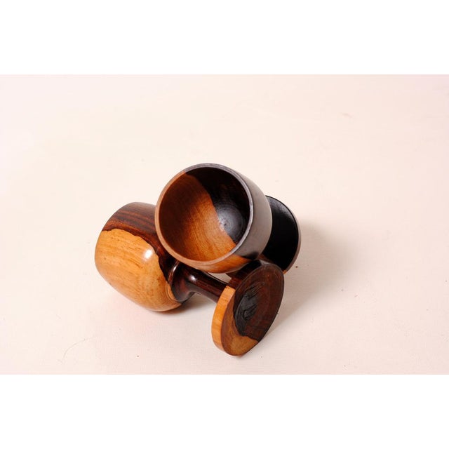 Carved Olive Wood Wine Glasses, 1960s, Set of 3 For Sale - Image 6 of 7