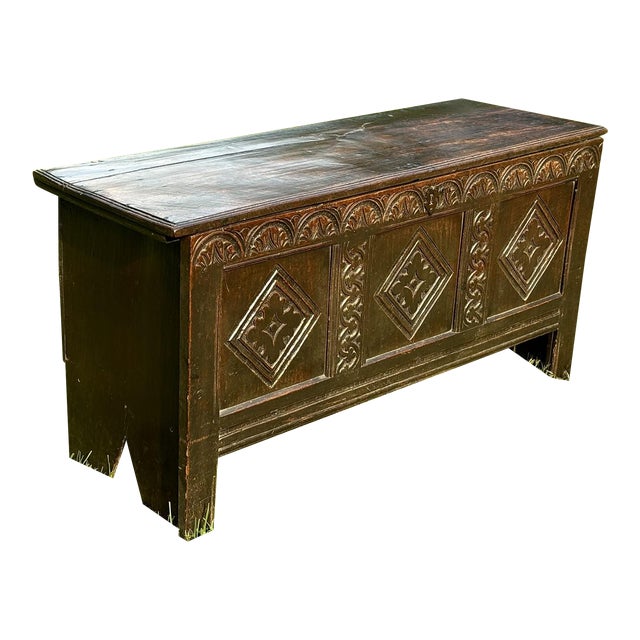 17th Century Charles II Carved Oak Coffer For Sale