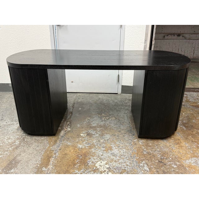 Modern Mermelada Estudio for Cb2 Reid Oval Black Wood Storage Desk For Sale - Image 3 of 12