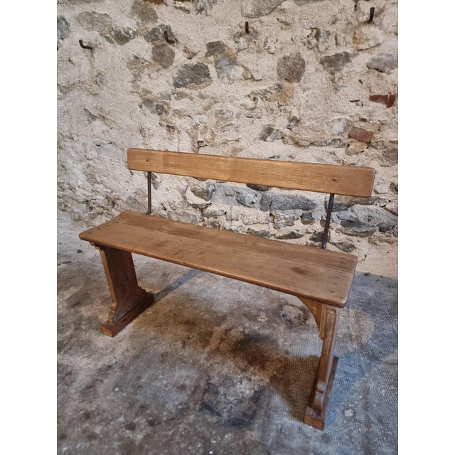 Vintage French Wooden Bench, 1920s For Sale - Image 12 of 16