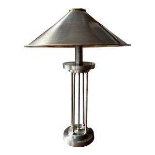 Geometric Post Modern Brushed Chrome and Brass Table Lamp For Sale