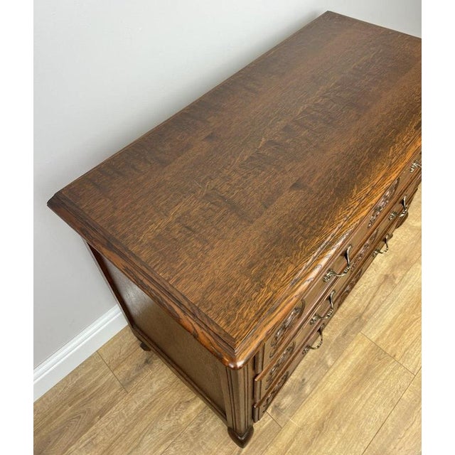 Gold Vintage French Louis XVI Style Carved Oak Chest of Drawers For Sale - Image 8 of 14
