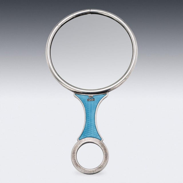 Antique English Silver and Guilloché Enamel Magnifying Glass, 1912 For Sale - Image 4 of 12