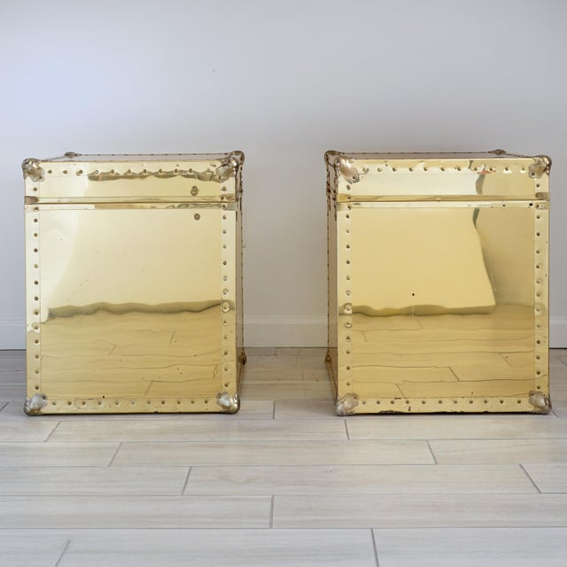 Vintage Pair of Brass Storage Trunk Side Tables For Sale In New York - Image 6 of 13