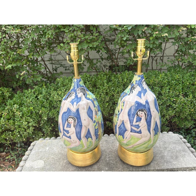 1950s Italian Modern Glazed Ceramic Lamps - a Pair For Sale - Image 11 of 11