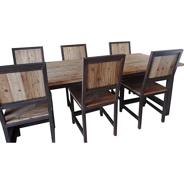 Wood Industrial Wood & Iron Dining Set For Sale - Image 7 of 9