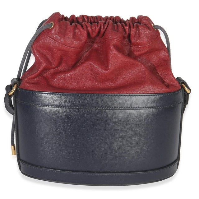 Gucci Red Navy Calfskin Horsebit 1955 Drawstring Bucket Bag For Sale - Image 4 of 9