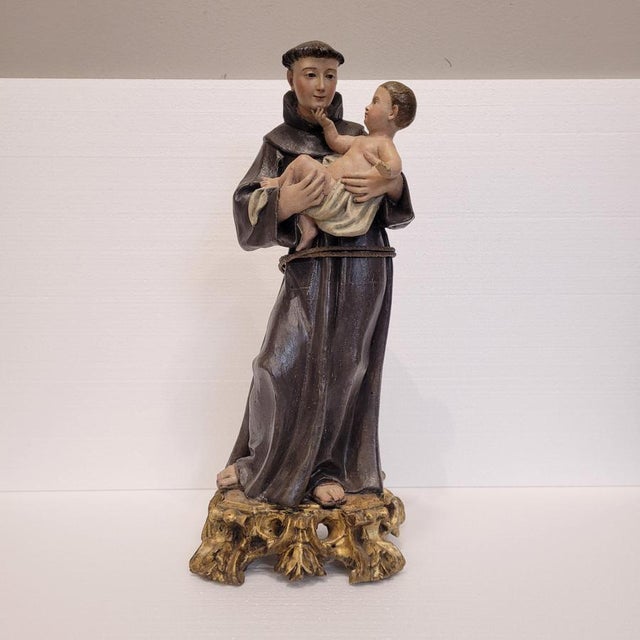 Spanish School Artist, Sculpture of Saint Anthony of Padua with the Child, Late 18th Century, Wood For Sale - Image 5 of 18