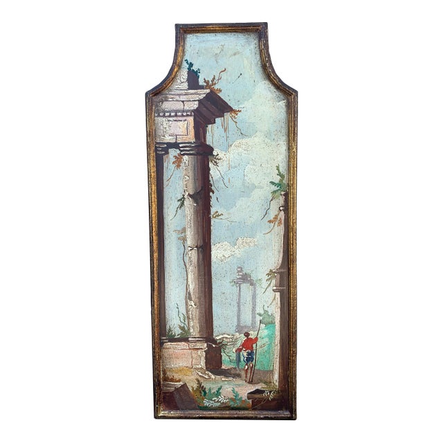 Italian Capriccio Landscape Painting in Shaped Gilt Frame For Sale