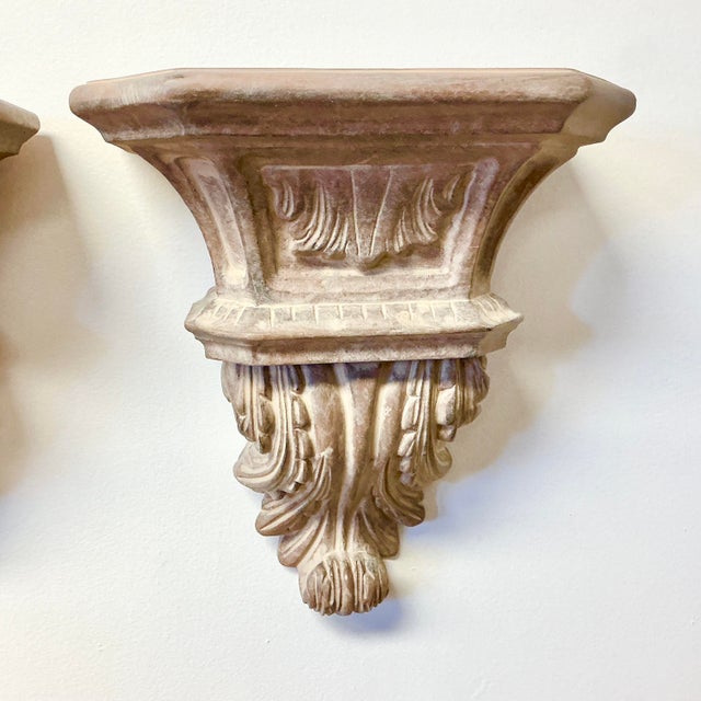 Mid-Century Hollywood Regency Classic Roman Faux Concrete Wall Brackets - A Pair For Sale - Image 6 of 12