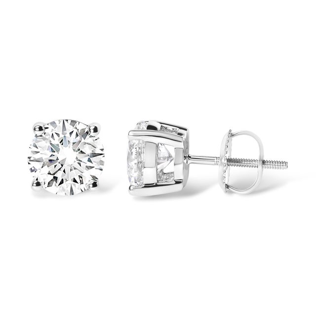 Contemporary 14K White Gold 2 3/4 Cttw Round Brilliant-Cut Lab Grown Diamond Classic 4-Prong Stud Earrings (F-G Color, VS1-VS2 Clarity) For Sale - Image 3 of 5