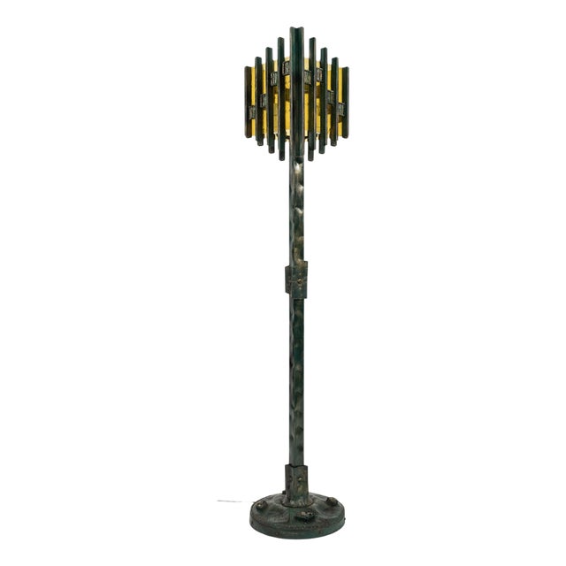 Brutalist Floor Lamp in Iron and Art Glass attributed to Biancardi & Jordan, Italy, 1970s For Sale