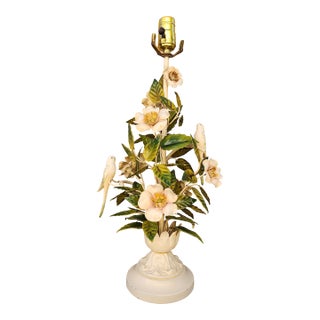 Mid 20th Century Italian Tole Flora and Fauna Table Lamp For Sale