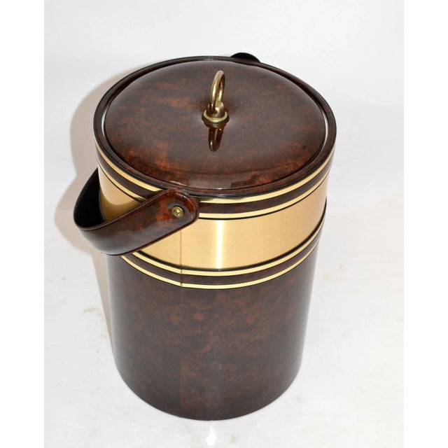 1970s Morgan Bucket Brigade Insulated Brass & Tortoise Pattern Ice Bucket For Sale - Image 12 of 13