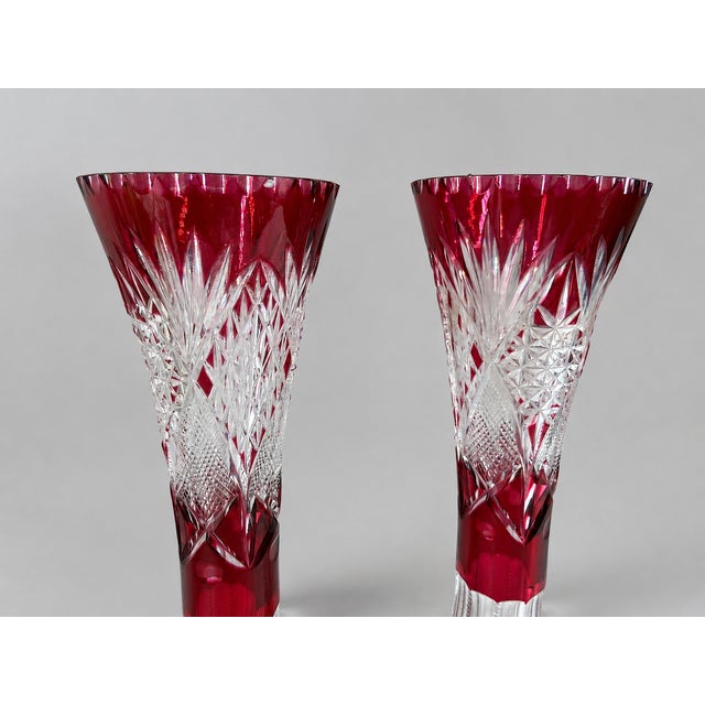 Early 20thC Bohemian Red Cut Crystal Vases - Pair For Sale - Image 10 of 12