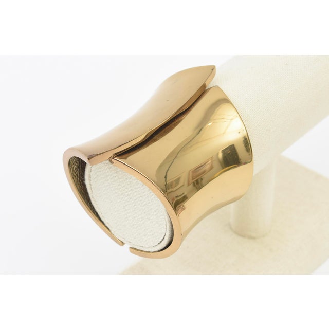 Gold Vintage Gold Plated Sculptural Wide Cuff Hinged Bracelet For Sale - Image 8 of 10