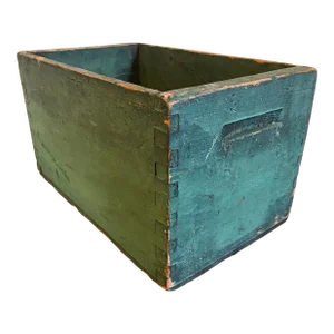 Antique 19th Century American Dovetail Box in Old Green Paint Circa 1850