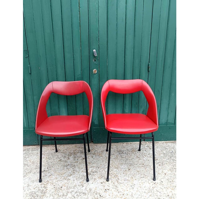 Vintage Red Vinyl Armchairs, 1970, Set of 2 For Sale - Image 4 of 18
