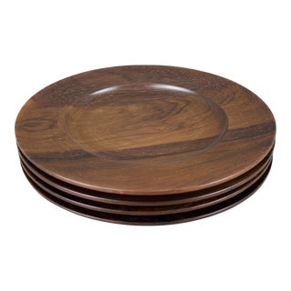 Vintage Mid Century Danish Saap Denmark Carved Rosewood Charger Plates- Set of 4 For Sale