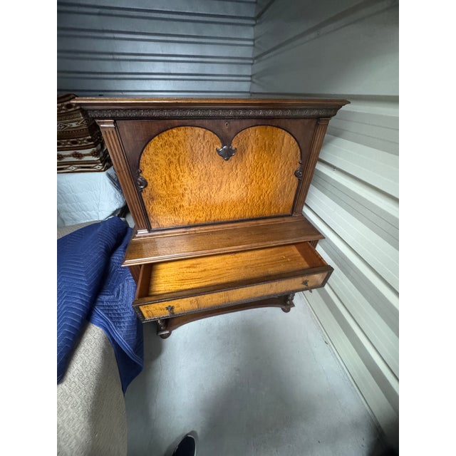 Antique Secretary Desk (also known as a drop-front or fall-front desk) with a distinct Burr Walnut.