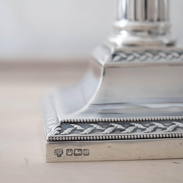 Neoclassical Hawksworth, Eyre & Co LTD Georgian Sterling Silver Candlesticks, Sheffield 1905 For Sale - Image 3 of 10