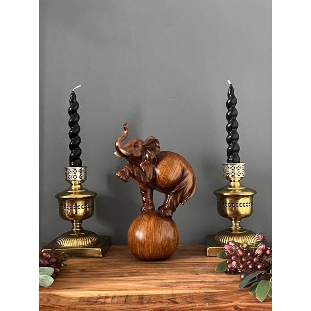 Rare Beautiful large vintage circus elephant on a ball . Hand carved wood . Very decorative nicely detailed piece....