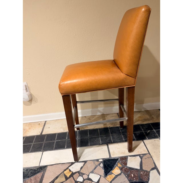 Modern Counter Bar Stools in Tan Faux Leatherette For Sale - Image 3 of 6