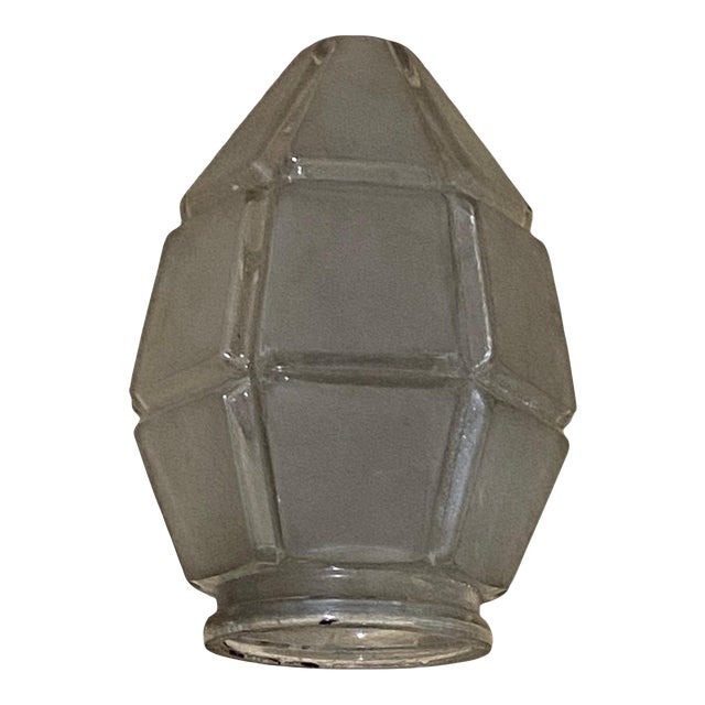 Antique Art Deco Octagonal Faceted Design Frosted Glass Shade For Sale