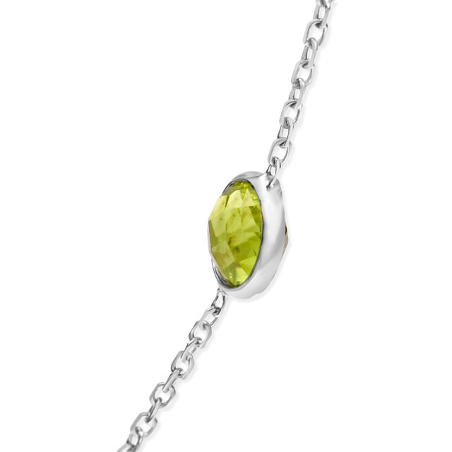 Contemporary 14K White Gold Bezel Set Mixed Gemstone 7 Station Adjustable 18"-24" Necklace For Sale - Image 3 of 6
