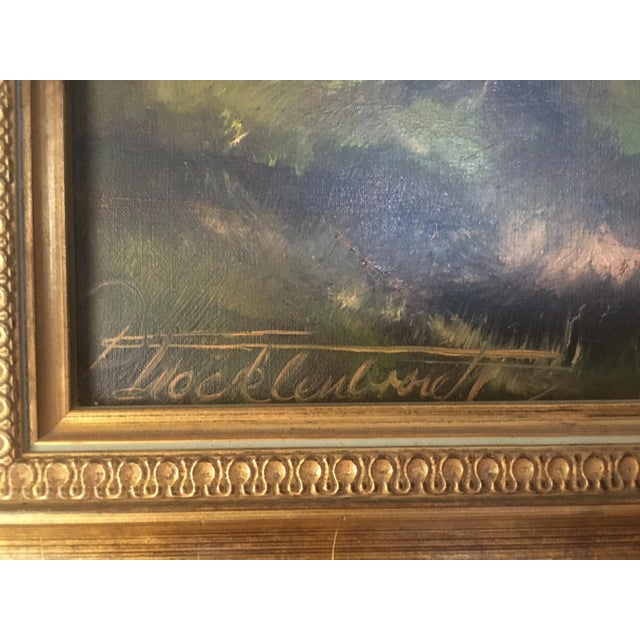 Textile Oil Painting on Canvas- Landscape With a Water Mill Signed 1950s For Sale - Image 7 of 15